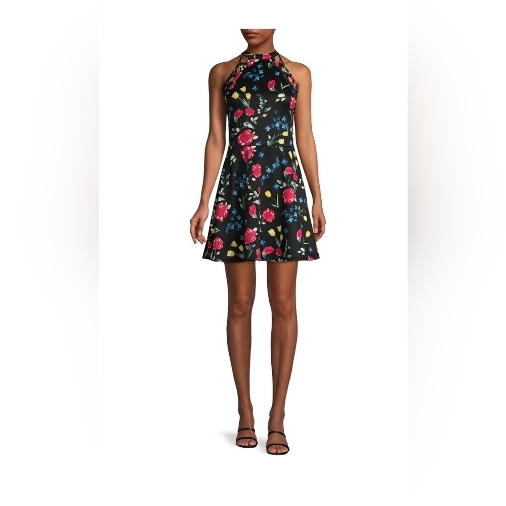 NoBo No Boundaries Black Floral Scuba Skater Dress Sleeveless Juniors XXL